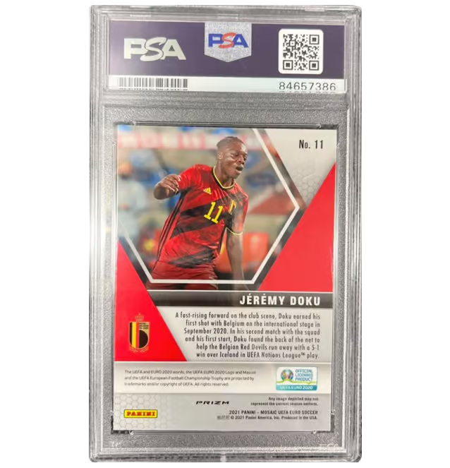Jeremy Doku Signed 2021 Panini Mosaic Prizm Rookie #11 – PSA Authentic